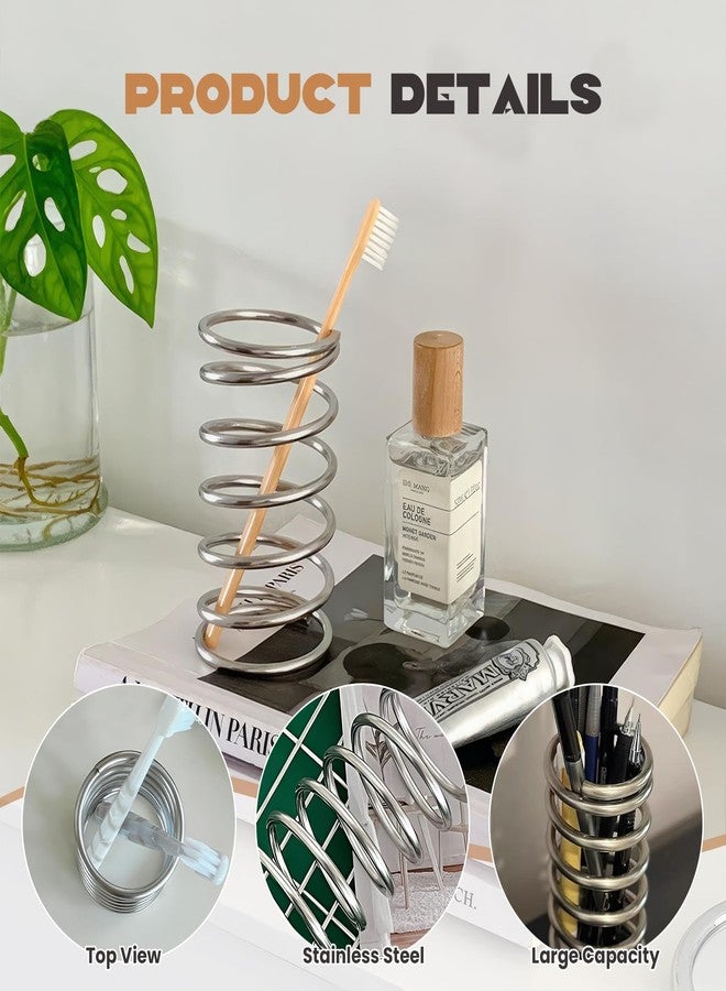 WREWING Spring Toothbrush Holder, Stainless Steel Spring Shaped Desktop Toothbrush Holder, Multifunctional Pen Holder Makeup Brush Toothbrush Storage for Bathroom Tabletop Dressing Table and Sink (Silvery) - Image 3