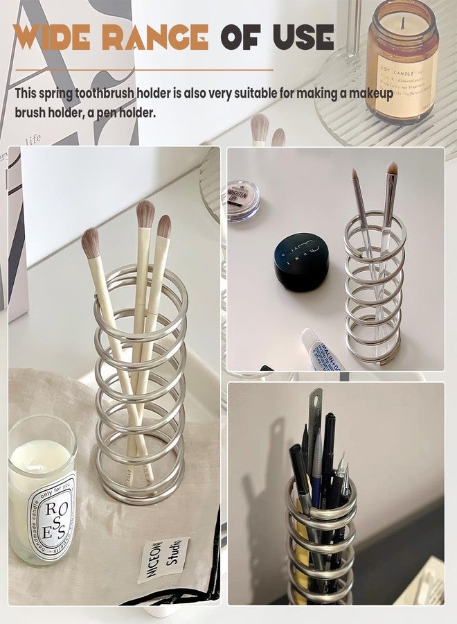 WREWING Spring Toothbrush Holder, Stainless Steel Spring Shaped Desktop Toothbrush Holder, Multifunctional Pen Holder Makeup Brush Toothbrush Storage for Bathroom Tabletop Dressing Table and Sink (Silvery) - Image 4