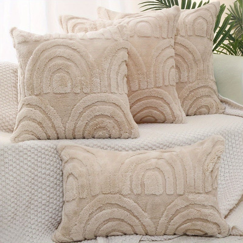 1PC Beige Velvet Arch Flower Shaped Pillowcase 50x50 - Image 1