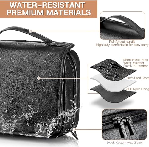Elviros Hanging Toiletry Bag Removable Travel Bag PU leather Makeup Cosmetic Organizer Kit, Black - Image 3