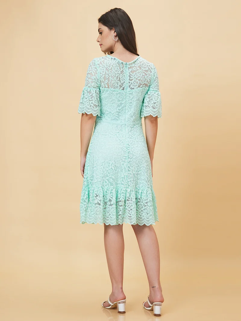 globus Women Floral Lace Design Flared Hem A-Line Dress