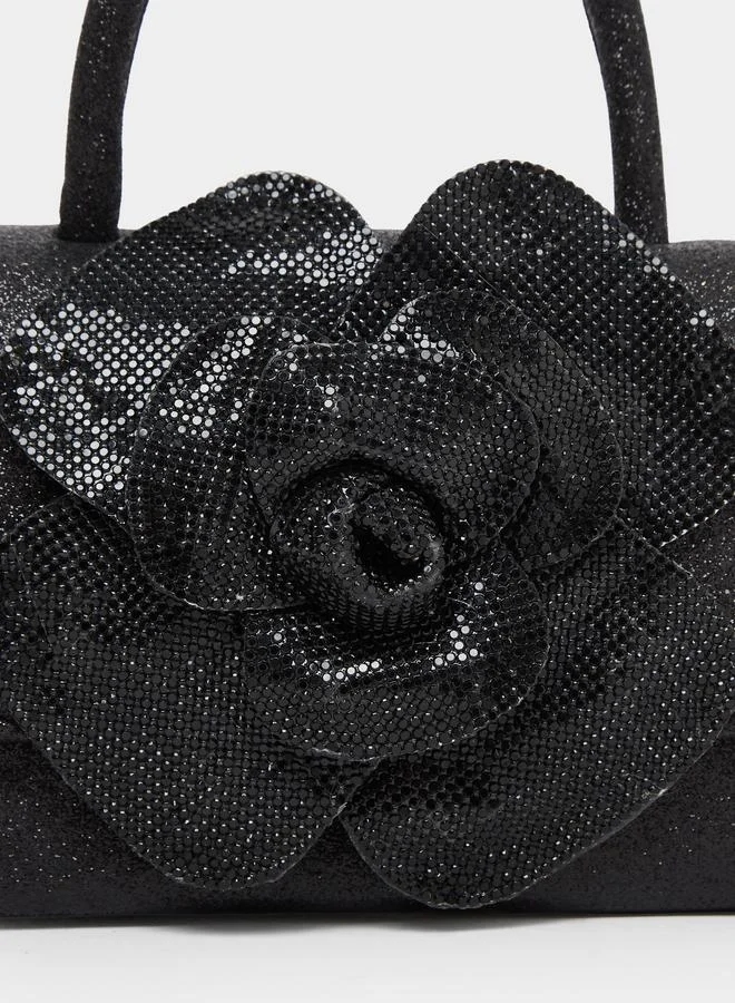 Styli Black Floral Embellished Satchel Bag