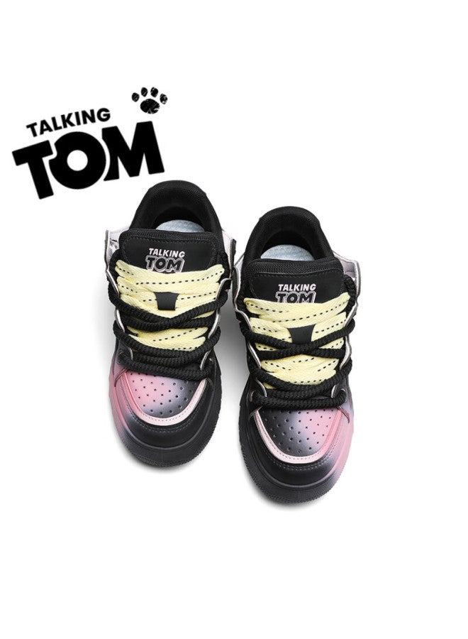 Talking Tom Men's Trendy Bread Shoes, Couple's Sneakers, Spring And Autumn Fashion Sports Casual Shoes, Black And Pink, Size 36 - Image 4