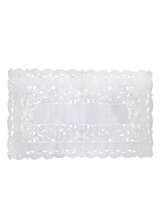 MONKDECOR MONDECOR Tissue Emboridery Cut Work Centre Table Runner (Size- 16x33 Inches)- White.New Organza - Image 2