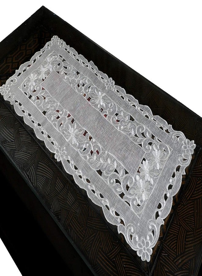MONKDECOR MONDECOR Tissue Emboridery Cut Work Centre Table Runner (Size- 16x33 Inches)- White.New Organza - Image 1