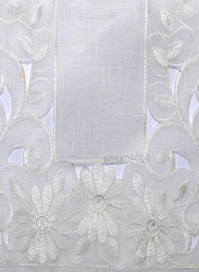 MONKDECOR MONDECOR Tissue Emboridery Cut Work Centre Table Runner (Size- 16x33 Inches)- White.New Organza - Image 3