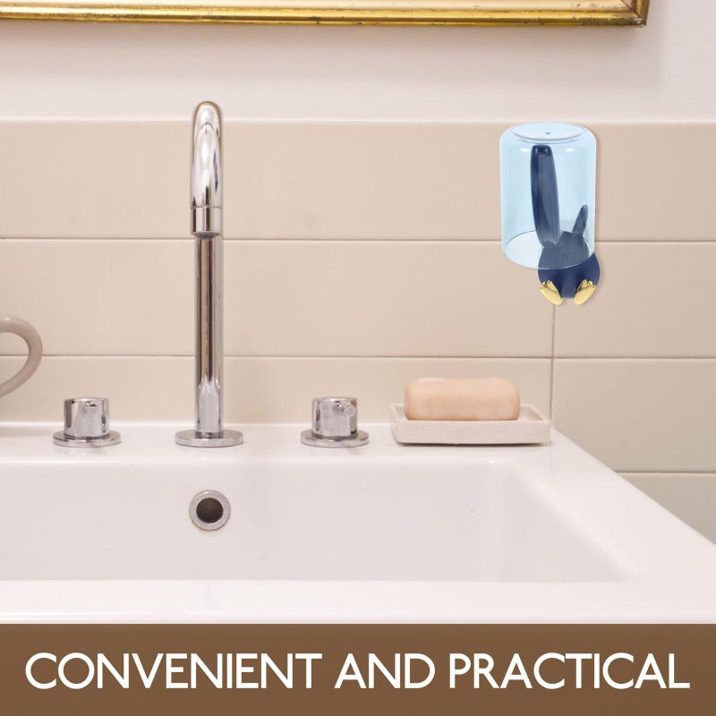 Blue Rabbit Ears Wall Mounted Toothbrush Holder With Suction Cup Bathroom Organizer - Image 4