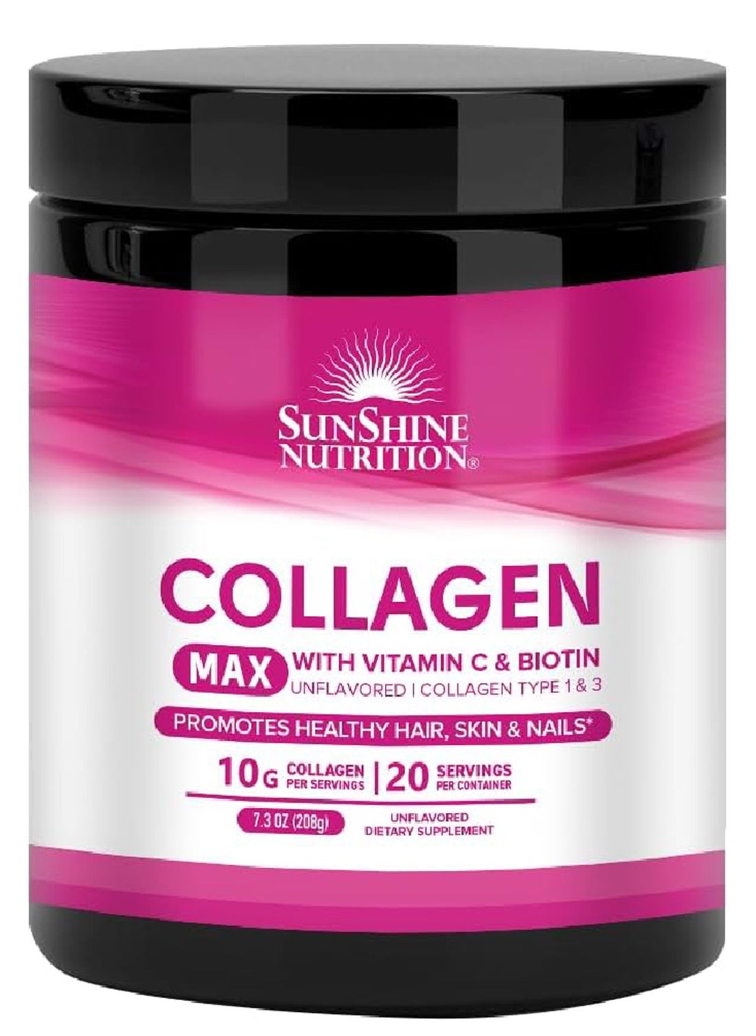 Collagen Max Infused With Vitamin C And Biotin Dietary Supplement Unflavoured Collagen Type 1 And 3 Promotes Healthy Hair, Skin And Nails 10G Collagen 20 Servings 208G 