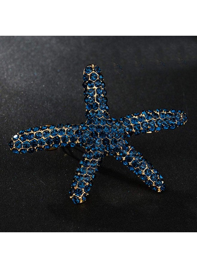 Suoirblss Crystal Rhinestone Starfish Hair Barrettes Metal Hair Clips Fashion Starfish Hairpin Women Hairstyle Tools Accessories (Blue) - Image 3