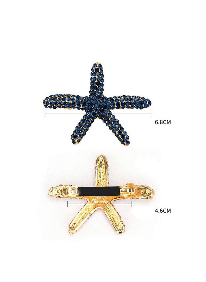 Suoirblss Crystal Rhinestone Starfish Hair Barrettes Metal Hair Clips Fashion Starfish Hairpin Women Hairstyle Tools Accessories (Blue) - Image 2