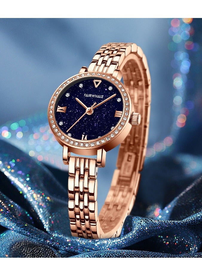 Mark Fairwhale Women's Waterproof Stainless Steel Sapphire Analog Wrist Watch - 25mm - Rose Gold & Starry Night Blue - Image 2
