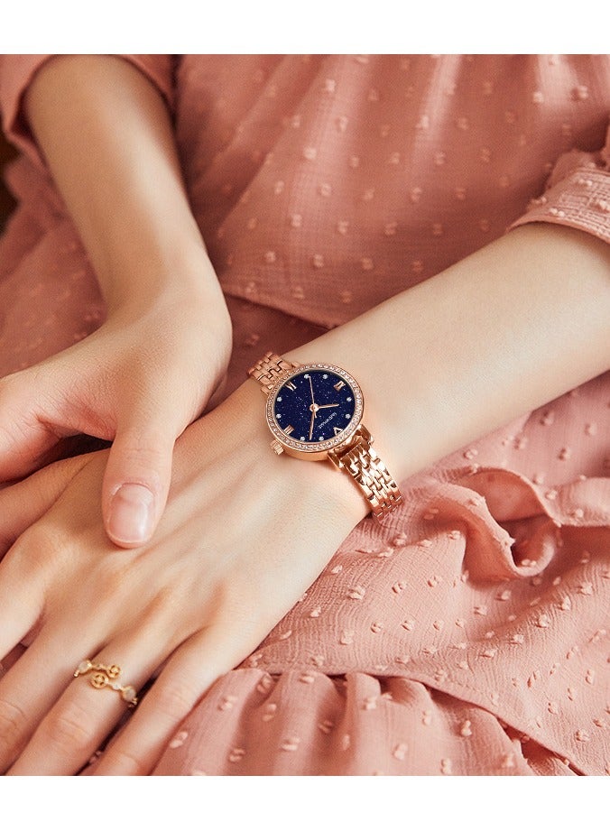 Mark Fairwhale Women's Waterproof Stainless Steel Sapphire Analog Wrist Watch - 25mm - Rose Gold & Starry Night Blue - Image 4
