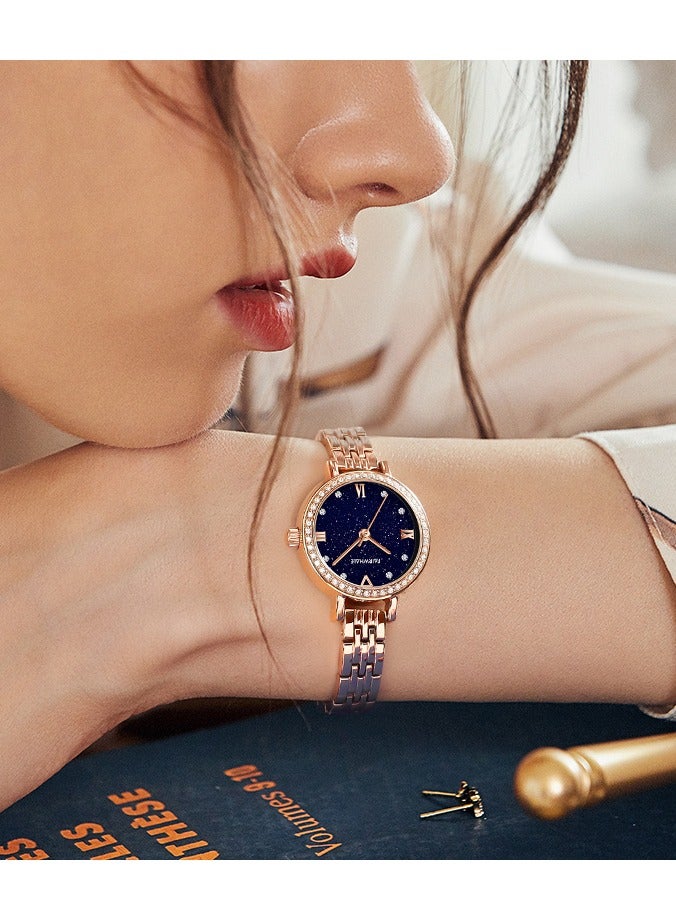Mark Fairwhale Women's Waterproof Stainless Steel Sapphire Analog Wrist Watch - 25mm - Rose Gold & Starry Night Blue - Image 3