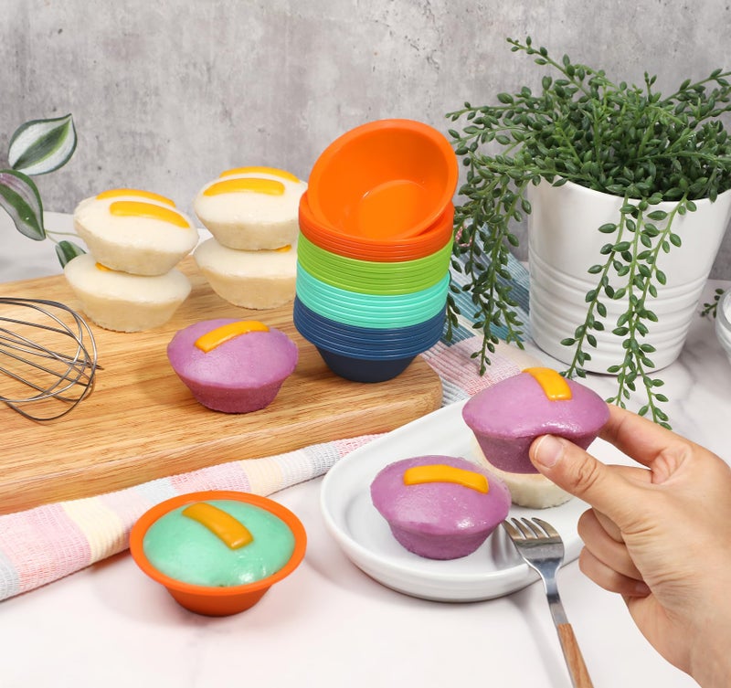 Webake ويبك 24 قطعة قوالب سيليكون بوتو متوسطة الحجم، 2.75" أكواب خبز بوتو قابلة لإعادة الاستخدام للبخار، خالية من BPA وغير لاصقة، بديل بلاستيكي لأكواب الخبز، رائعة للمافن بحجم اللقمة، وخبز التارت - Image 5