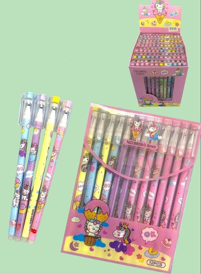 CLICKETY CLACK Useful Erasable Pens 0.5mm Tip Blue Ink Erasable Gel Pen Set with Attached Magic Wipe Eraser for Boys and Girls (Pack-12) (Unicorn) - Image 1