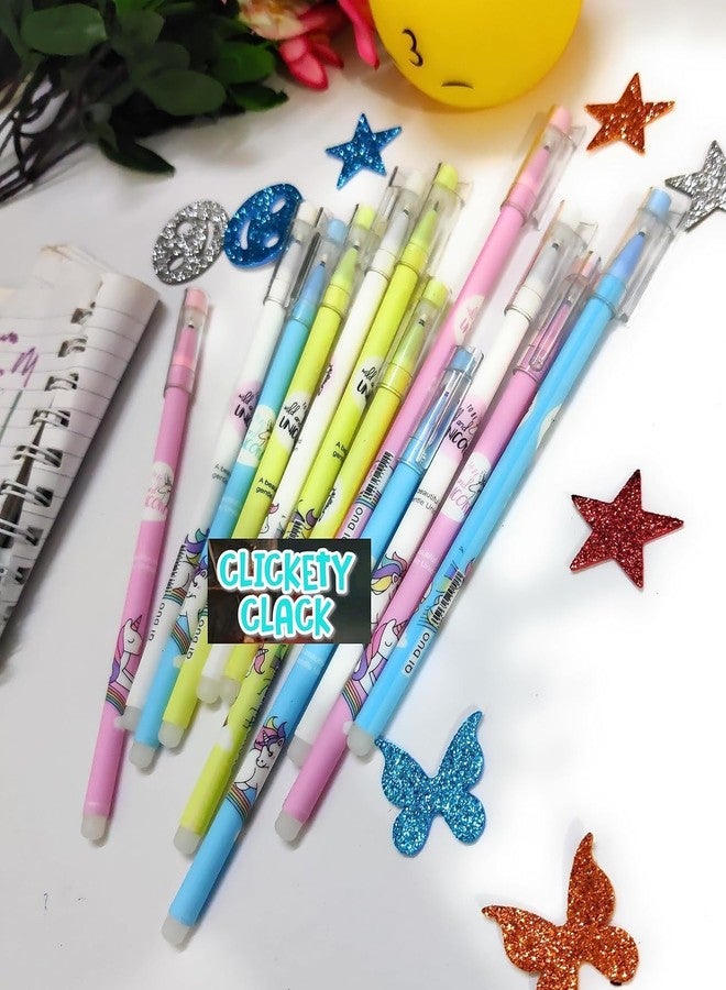 CLICKETY CLACK Useful Erasable Pens 0.5mm Tip Blue Ink Erasable Gel Pen Set with Attached Magic Wipe Eraser for Boys and Girls (Pack-12) (Unicorn) - Image 3
