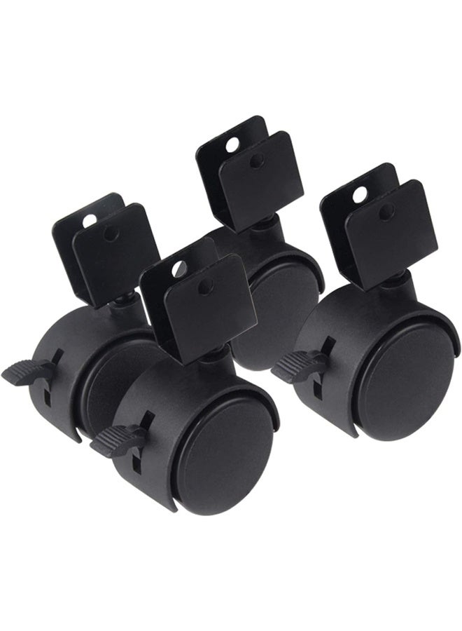 ROBUSTLINE Plastic 4Pcs Twin Caster Wheel With U Plate Plus Break Nylon Plastic Replacement Caster U-Shaped Bracket Swivel Wheels 1.5Inch - Image 2
