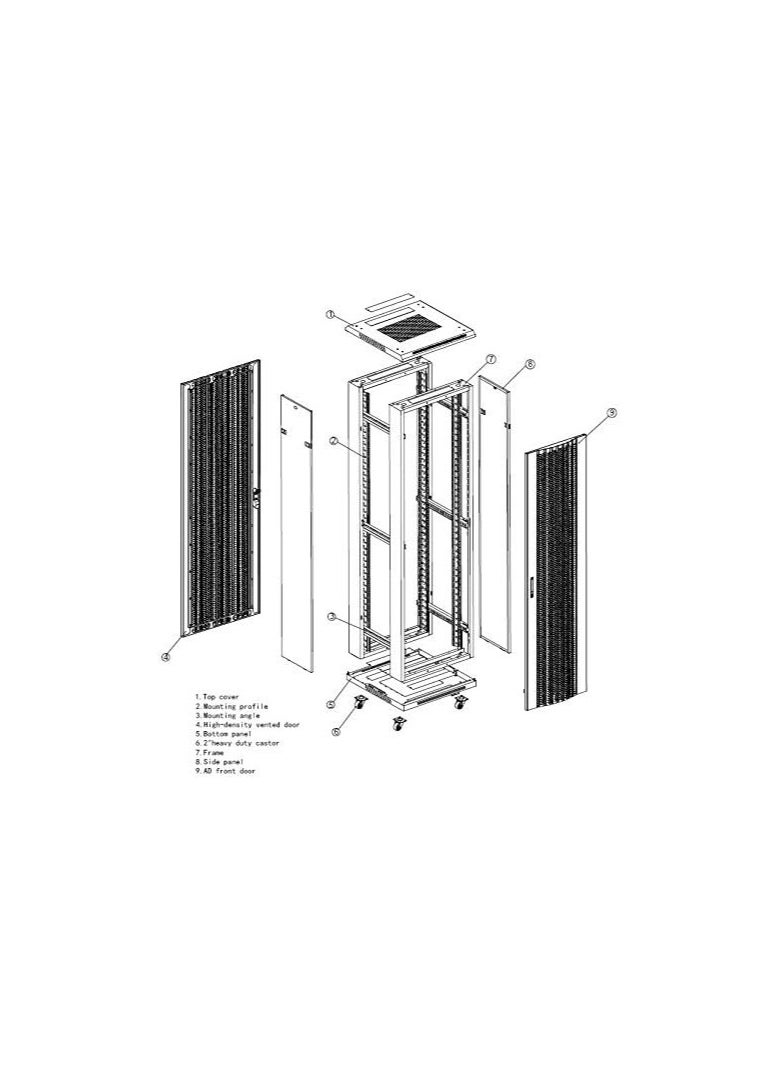 CABNET 42U floor standing, ready to assemble 600x800x2055 with 4 fans + 1 shelf