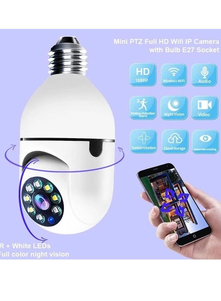 2Pcs Light Bulb Security Camera 2.4GHz & 5G WiFi Outdoor, 1080P E27 Light Socket Security Camera, Indoor 360° Home Security Cameras, Full Color Day and Night, Smart Motion Detection - Image 2