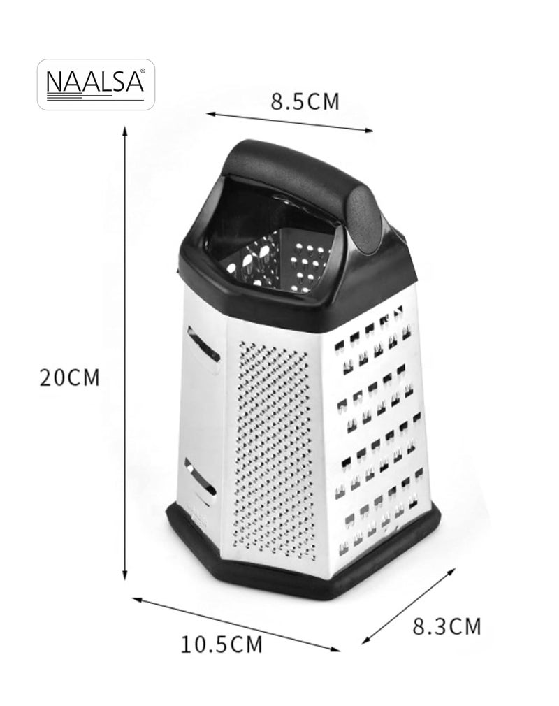 NAALSA Berlin 6 Side Stainless Steel Professional Multi Purpose Grater Vegetable Chopper Slicer Kitchen Cutter Shredder for Cheese Vegetables 8 inch - Image 2