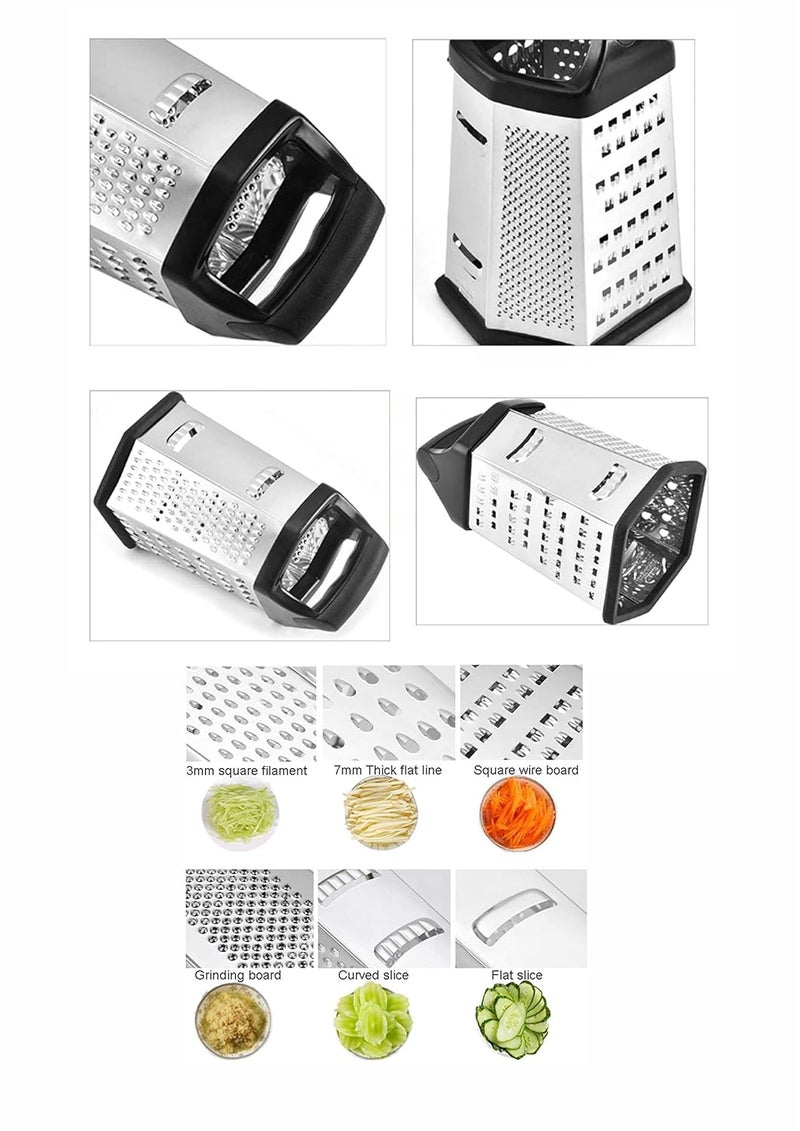NAALSA Berlin 6 Side Stainless Steel Professional Multi Purpose Grater Vegetable Chopper Slicer Kitchen Cutter Shredder for Cheese Vegetables 8 inch - Image 3