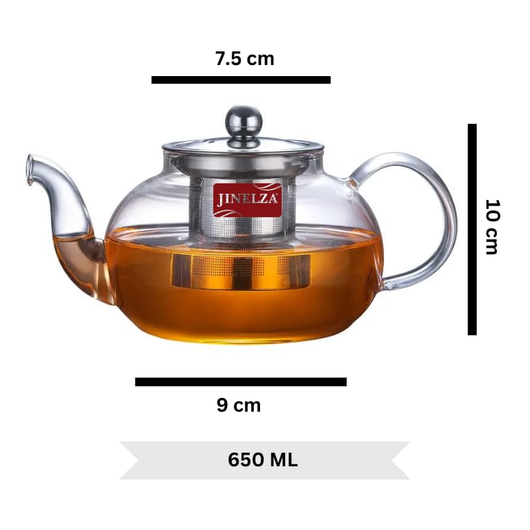 Jinelza Borosilicate Glass Teapot Perfect for Tea and Coffee Green Tea Brewing Kettle Easy to Use Clear Glass Teapots with Infuser Strainer for Tea and Coffee 650ML 1 Pcs - Image 3