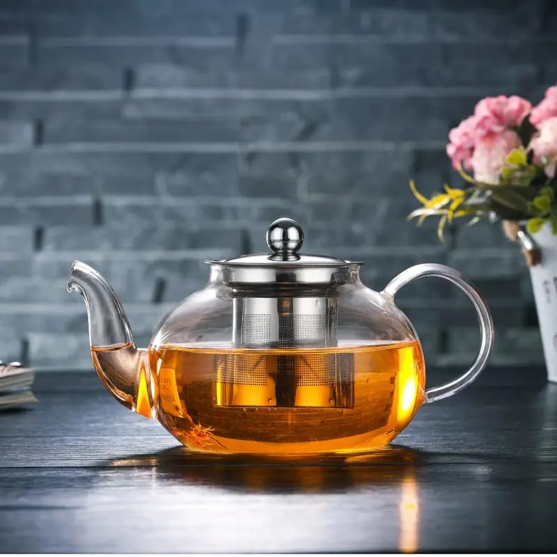 Jinelza Borosilicate Glass Teapot Perfect for Tea and Coffee Green Tea Brewing Kettle Easy to Use Clear Glass Teapots with Infuser Strainer for Tea and Coffee 650ML 1 Pcs - Image 5