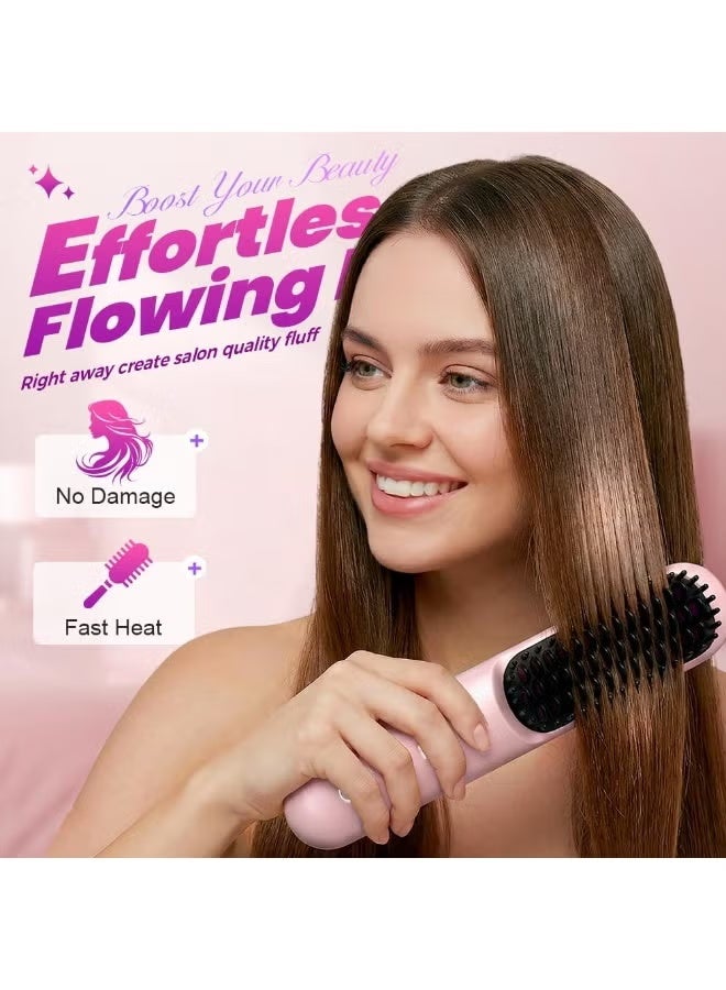 JUE-FISH Go Brush Pro for Short Hair - 2026 Upgraded Cordless Straightening Brush with 30s Fast Heat, 3 Temperature Settings, Ionic & Ceramic Care, 2500mAh USB-C Rechargeable for Frizz-Free Styling (Pink) - Image 3