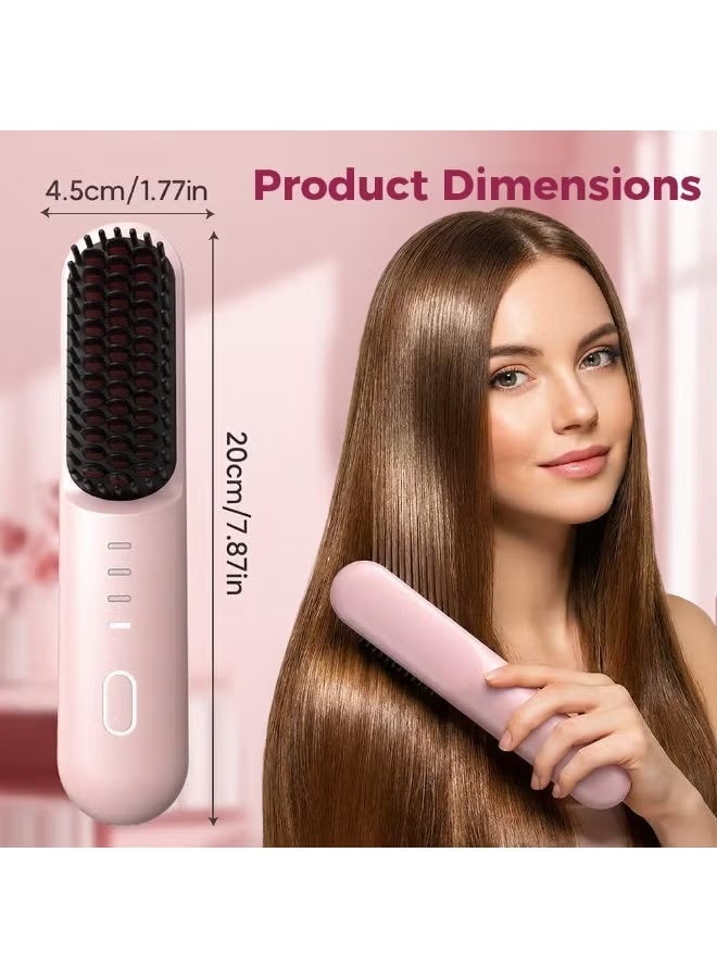 JUE-FISH Go Brush Pro for Short Hair - 2026 Upgraded Cordless Straightening Brush with 30s Fast Heat, 3 Temperature Settings, Ionic & Ceramic Care, 2500mAh USB-C Rechargeable for Frizz-Free Styling (Pink) - Image 2