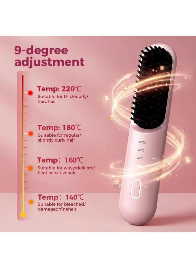 JUE-FISH Go Brush Pro for Short Hair - 2026 Upgraded Cordless Straightening Brush with 30s Fast Heat, 3 Temperature Settings, Ionic & Ceramic Care, 2500mAh USB-C Rechargeable for Frizz-Free Styling (Pink) - Image 5