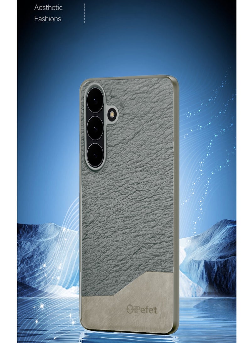 دبليو تيك غطاء هاتف سامسونج جالاكسي S25 FE 5G 2025 من الجلد الصناعي الفاخر ضد الصدمات مع بطانة مطاطية ناعمة (MCFLSN) - رمادي - Image 4