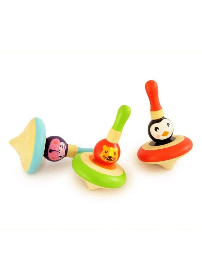 Shumee - Wooden Animal Spinning Topsset Of 3 Lattu (3 Years+) ; Curiosity & Fine Motor Skills - Image 1