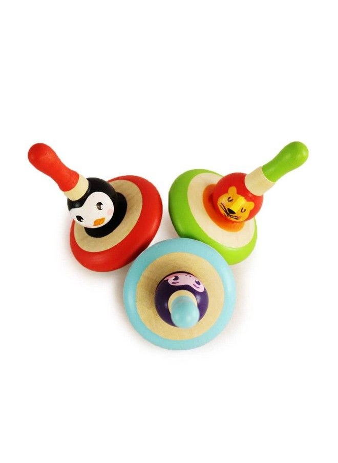 Shumee - Wooden Animal Spinning Topsset Of 3 Lattu (3 Years+) ; Curiosity & Fine Motor Skills - Image 1