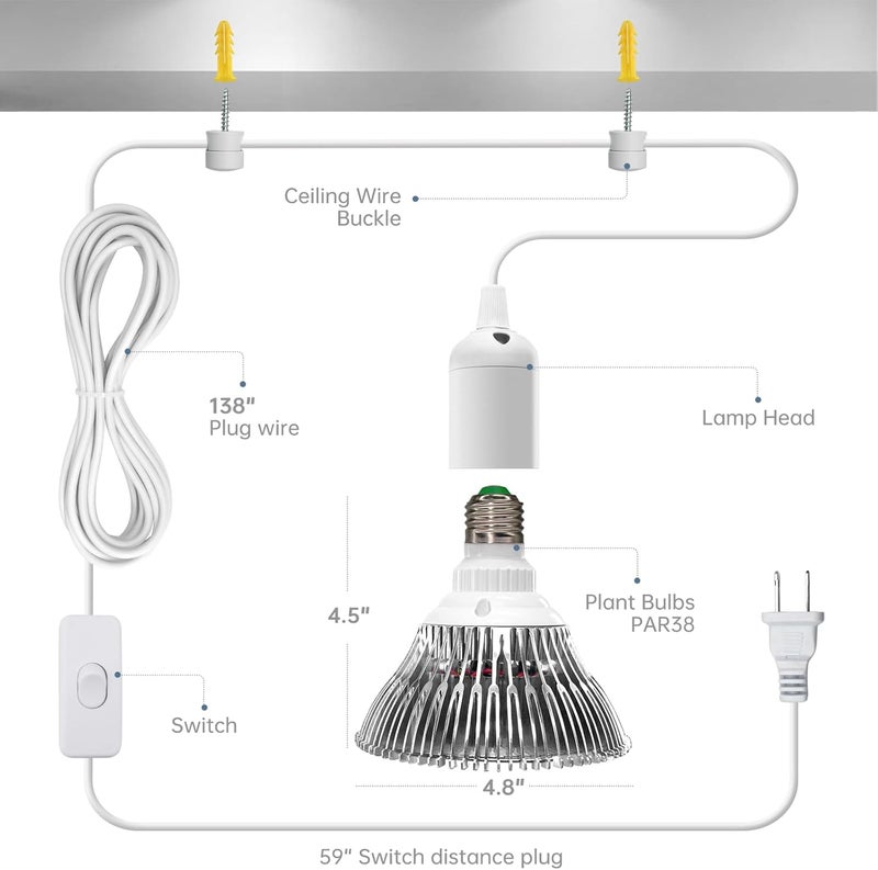 Bstrip Hanging Grow Light for Indoor Plant, 25W Full Spectrum Hanging Plant Light, 3000K LED Grow Light Bulbs with 16.4FT Power Cord, 1 Pack - Image 5