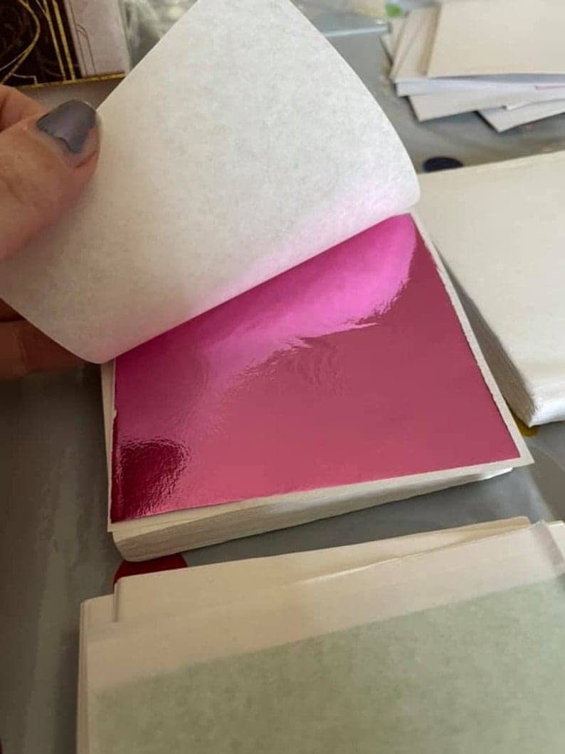 SUMERA WARQ Gold Foil Metallic Foil Paper Sheets Gilding Foil Imitation Leaf for DIY Art Crafts Furniture Decoration (Pink) - Image 1