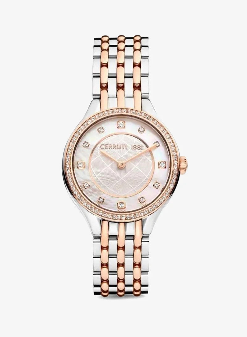 شيروتي 1881 Ladies Stainless Steel Rose Gold Stone Set Watch White Mother Of Pearl Dial Bracelet