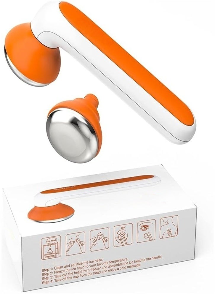 This portable metal ice roller beauty device can be used for eye massage, facial firming and lifting, and relieving migraines. It comes with two stainless steel roller heads. - Image 1