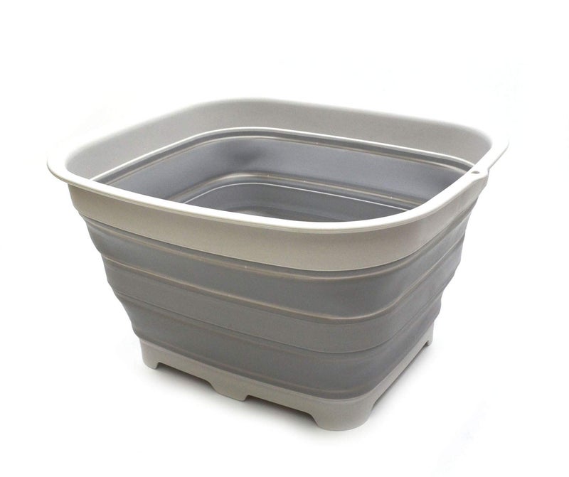 SAMMART 15L 39 Gallon Collapsible Dishpan with Draining Plug  Foldable Washing Basin  Dish Washing Tub  Washing Up Bowl  Space Saving Kitchen Storage Tray 1 Grey