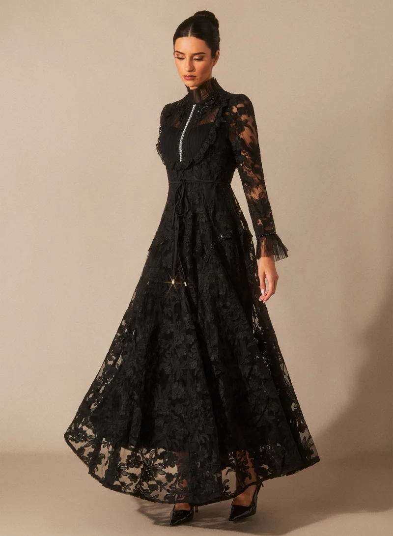 سنفير Alice Floral Lace Mock Neck Maxi Dress