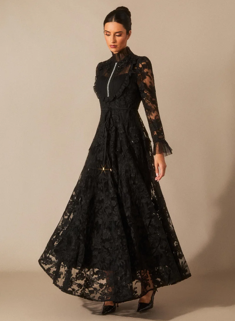 Sunfere Alice Floral Lace Mock Neck Maxi Dress