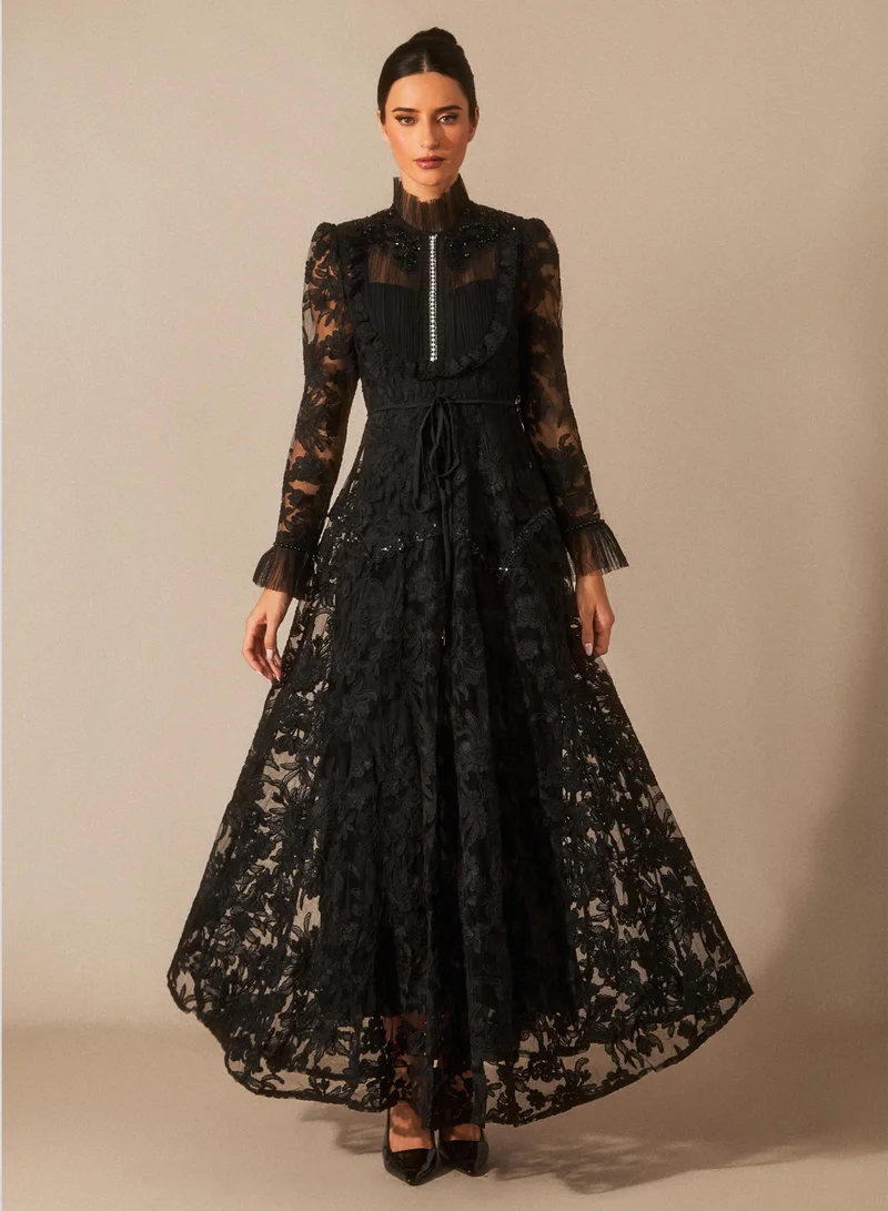 Sunfere Alice Floral Lace Mock Neck Maxi Dress