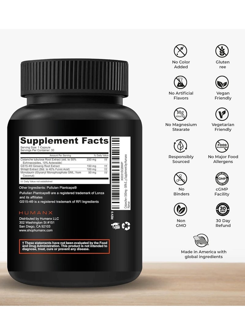 Humanx Cistanche+ 550MG (Cistanche Tubulosa Extract Powder For Men) USA Third Party Tested - Easy to Swallow Capsules - Powerful Supplement to Support Athletic Performance, Strength, and Vitality - Image 2