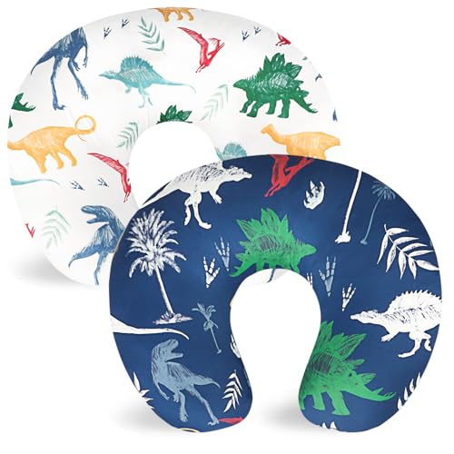 Hooyax Nursing Pillow Covers 2 Pack Ultra Soft Stretchable Breastfeeding Pillow Slipcovers Adorable Cover for Infant Feeding Pillow for Most Standard Pillows Dinosaur - Image 1