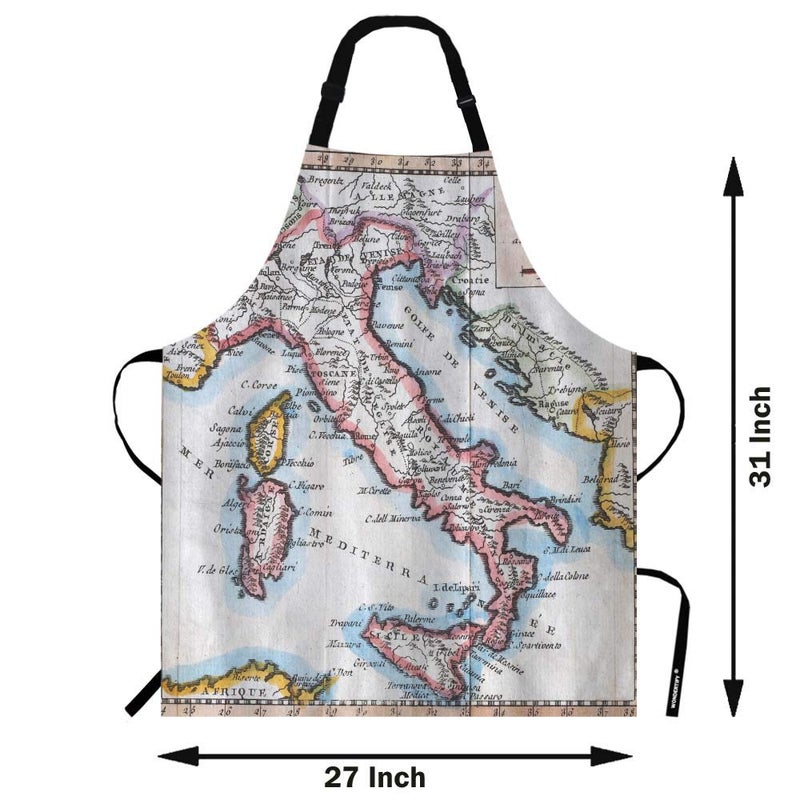 WONDERTIFY Original Antique Italy Map Apron Geographer Historic Mediterranean Venice Vaugondy Bib Apron with Adjustable Neck for Men Women Suitable for Kitchen Cooking Chef Grill Bistro Baking Apron - Image 2