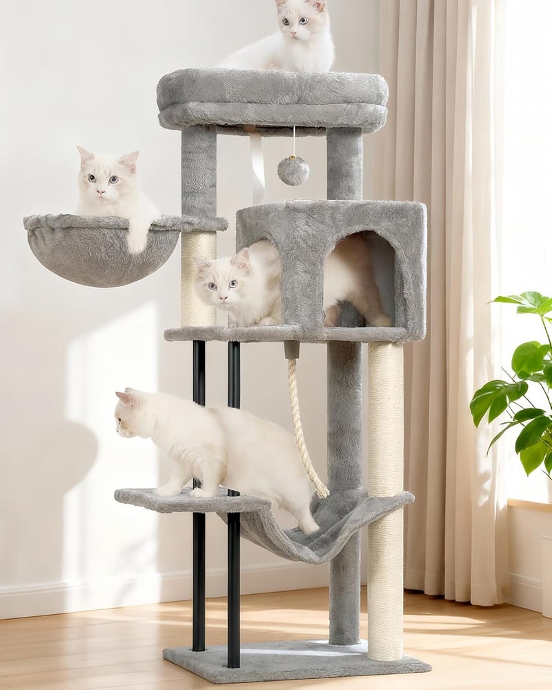 Gitelsnour Cat Tree, Cat Tower for Indoor Cats, 43.3 inch Cat Tree Tower with Sturdy Steel Tube, Cat Hammock, Cat Condo for Small Cats and Kittens, Cat Scratching Post, Light Gray GCT004SW - Image 1