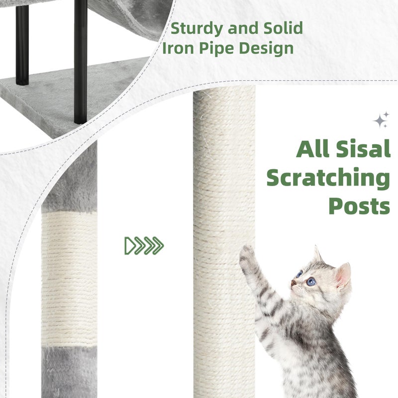 Gitelsnour Cat Tree, Cat Tower for Indoor Cats, 43.3 inch Cat Tree Tower with Sturdy Steel Tube, Cat Hammock, Cat Condo for Small Cats and Kittens, Cat Scratching Post, Light Gray GCT004SW - Image 5