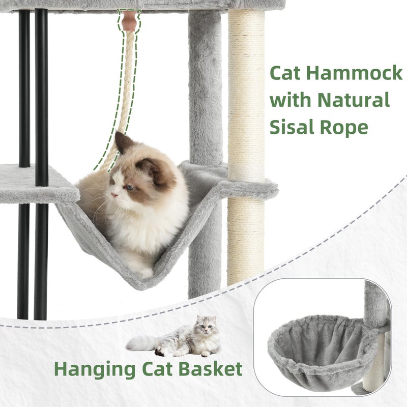 Gitelsnour Cat Tree, Cat Tower for Indoor Cats, 43.3 inch Cat Tree Tower with Sturdy Steel Tube, Cat Hammock, Cat Condo for Small Cats and Kittens, Cat Scratching Post, Light Gray GCT004SW - Image 4