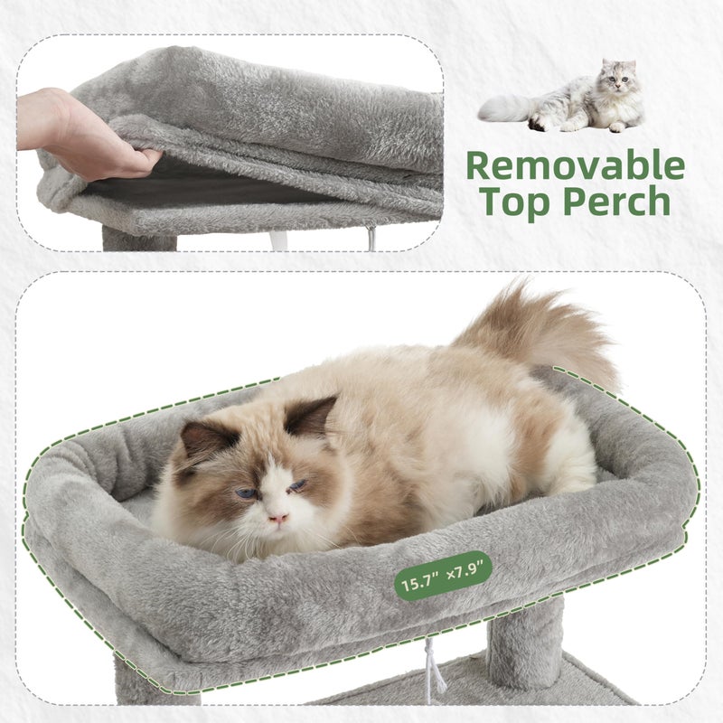 Gitelsnour Cat Tree, Cat Tower for Indoor Cats, 43.3 inch Cat Tree Tower with Sturdy Steel Tube, Cat Hammock, Cat Condo for Small Cats and Kittens, Cat Scratching Post, Light Gray GCT004SW - Image 2