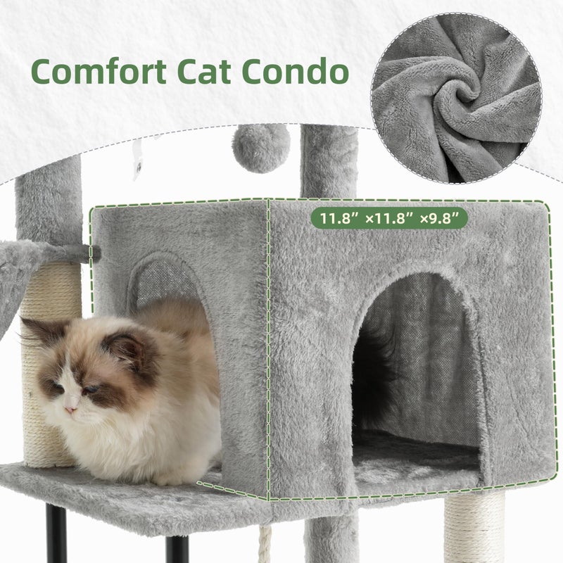 Gitelsnour Cat Tree, Cat Tower for Indoor Cats, 43.3 inch Cat Tree Tower with Sturdy Steel Tube, Cat Hammock, Cat Condo for Small Cats and Kittens, Cat Scratching Post, Light Gray GCT004SW - Image 3