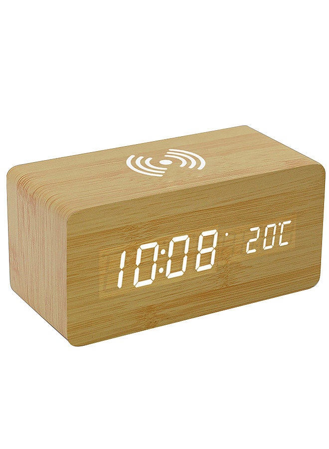 Wooden Digital Alarm Clock with Wireless Charging 3 Alarms LED Display Sound Control  for Bedroom Bedside Office Gift for   Kids Friends  - Image 3